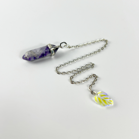 Charoite and leaf dowsing divination pendulum Baguette Magick