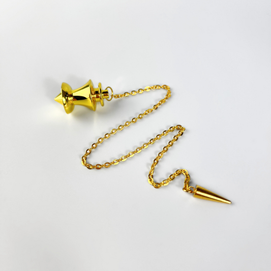 Golden point and dome dowsing metal pendulum with a spike charm
