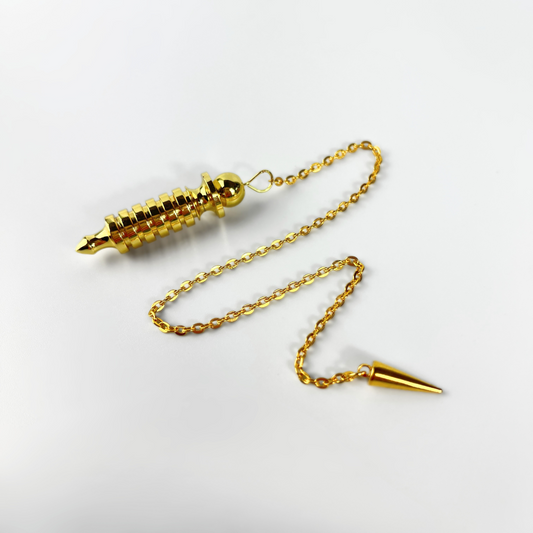Golden Egyptian Isis dowsing pendulum with a chamber