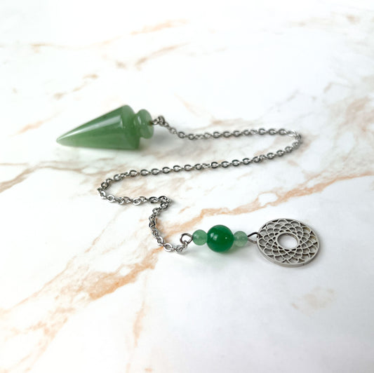 Aventurine and stainless steel pendulum with a geometric charm Baguette Magick