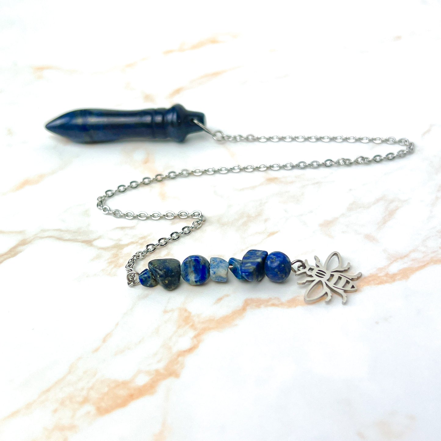 Egyptian Thot pendulum lapis lazuli and stainless steel bee charm Baguette Magick