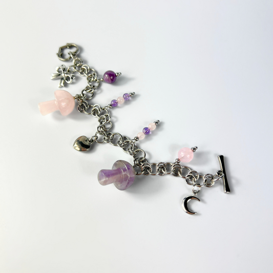 Love and mushrooms bracelet, Amethyst and Rose Quartz