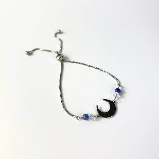 Lapis lazuli, opalite and crescent Moon slider bracelet