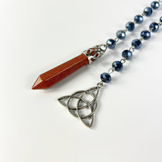 Goldstone pendulum, rosary chain and triquetra charm