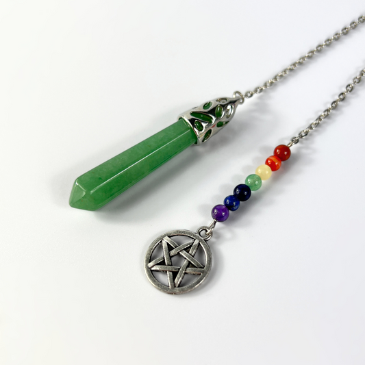 7 chakras aventurine pendulum with a pentacle