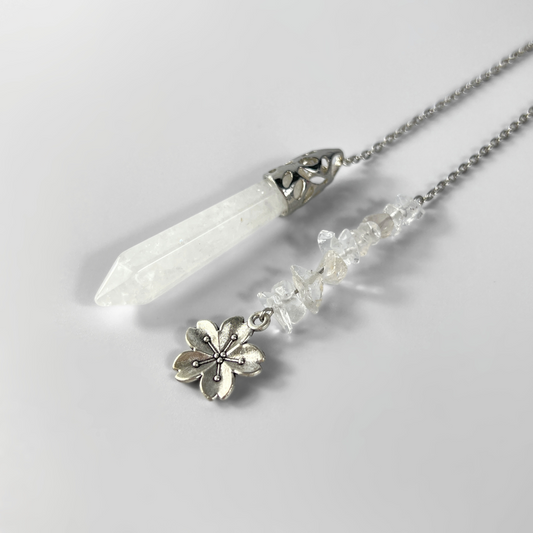 Clear quartz and flower divination pendulum
