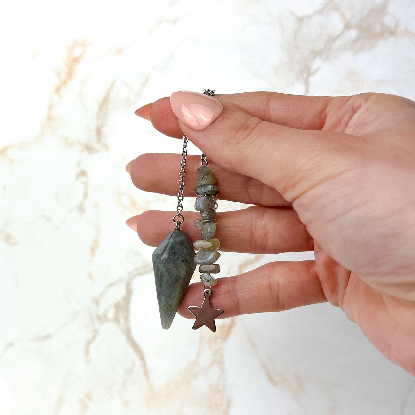 Stainless steel Labradorite and star divination pendulum Baguette Magick