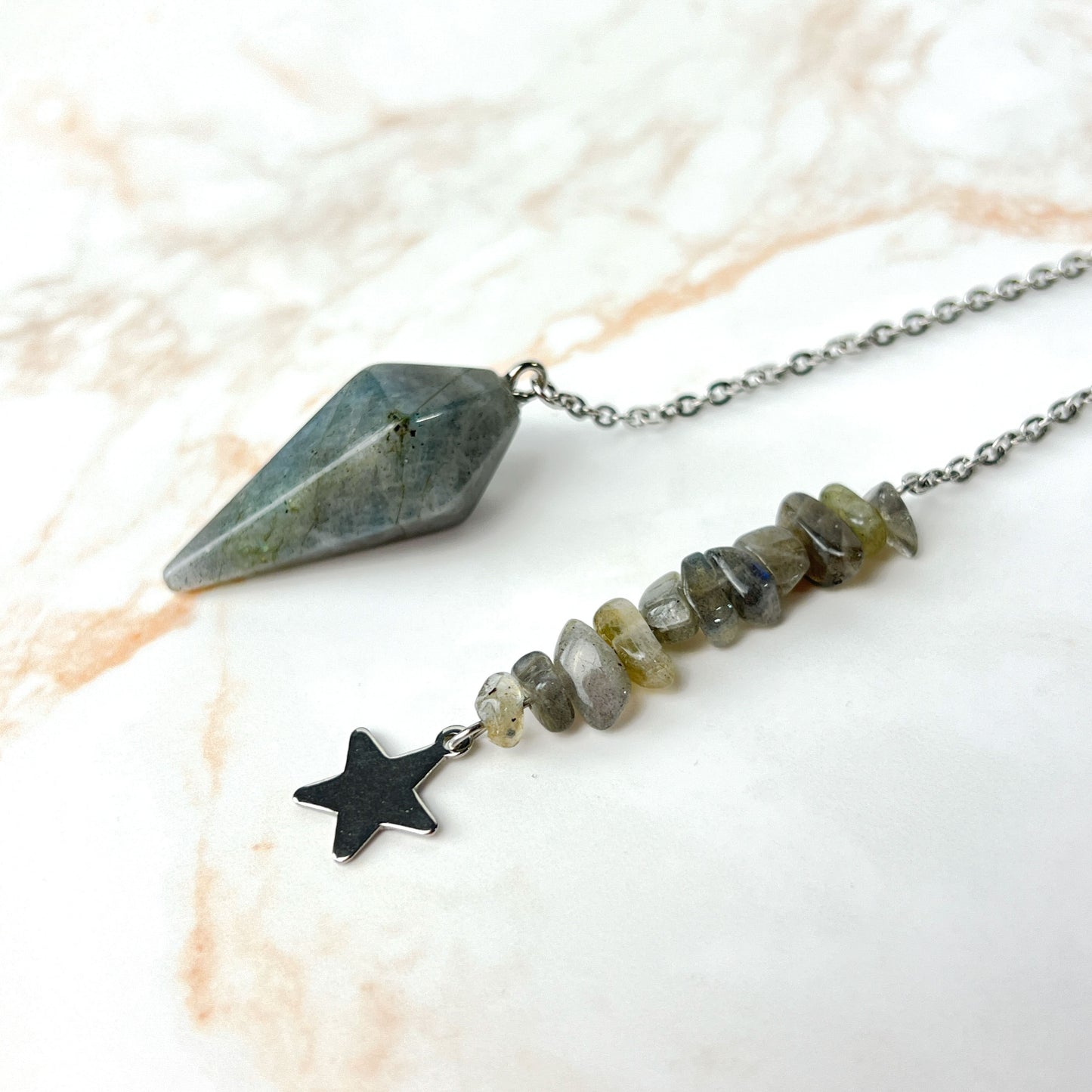 Stainless steel Labradorite and star divination pendulum Baguette Magick