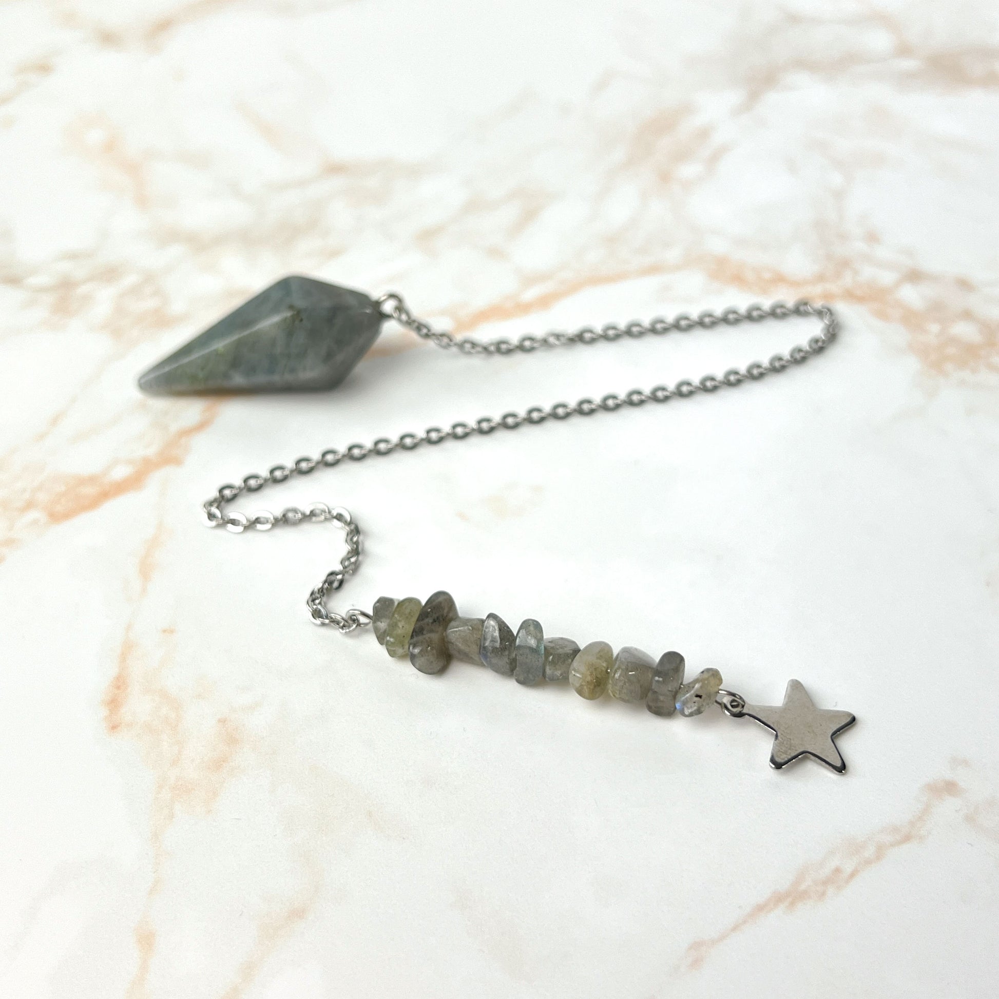 Stainless steel Labradorite and star divination pendulum Baguette Magick