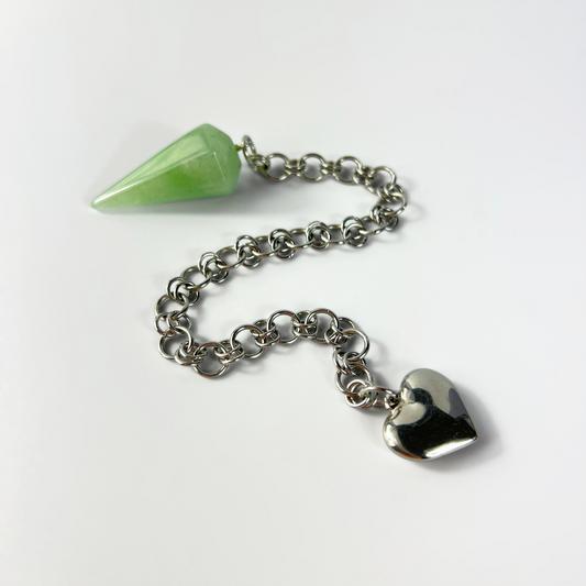 Puffy heart and aventurine gemstone chainmail pendulum