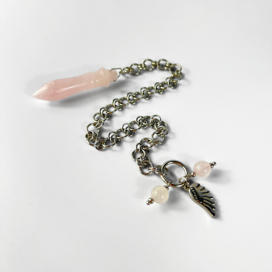 Egyptian Thot pendulum rose quartz chainmail, wing