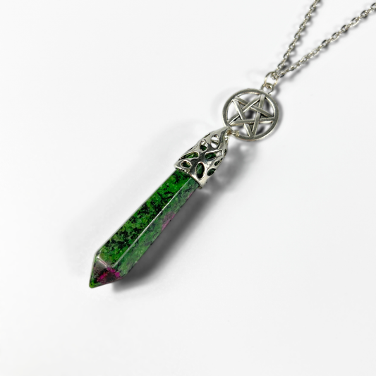 Ruby in Zoisite Anyolite crystal and pentacle divination necklace