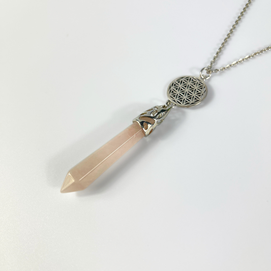 Rose quartz flower of life pendulum necklace