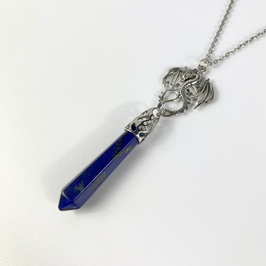 Collier pendule de divination lapis lazuli et dragon