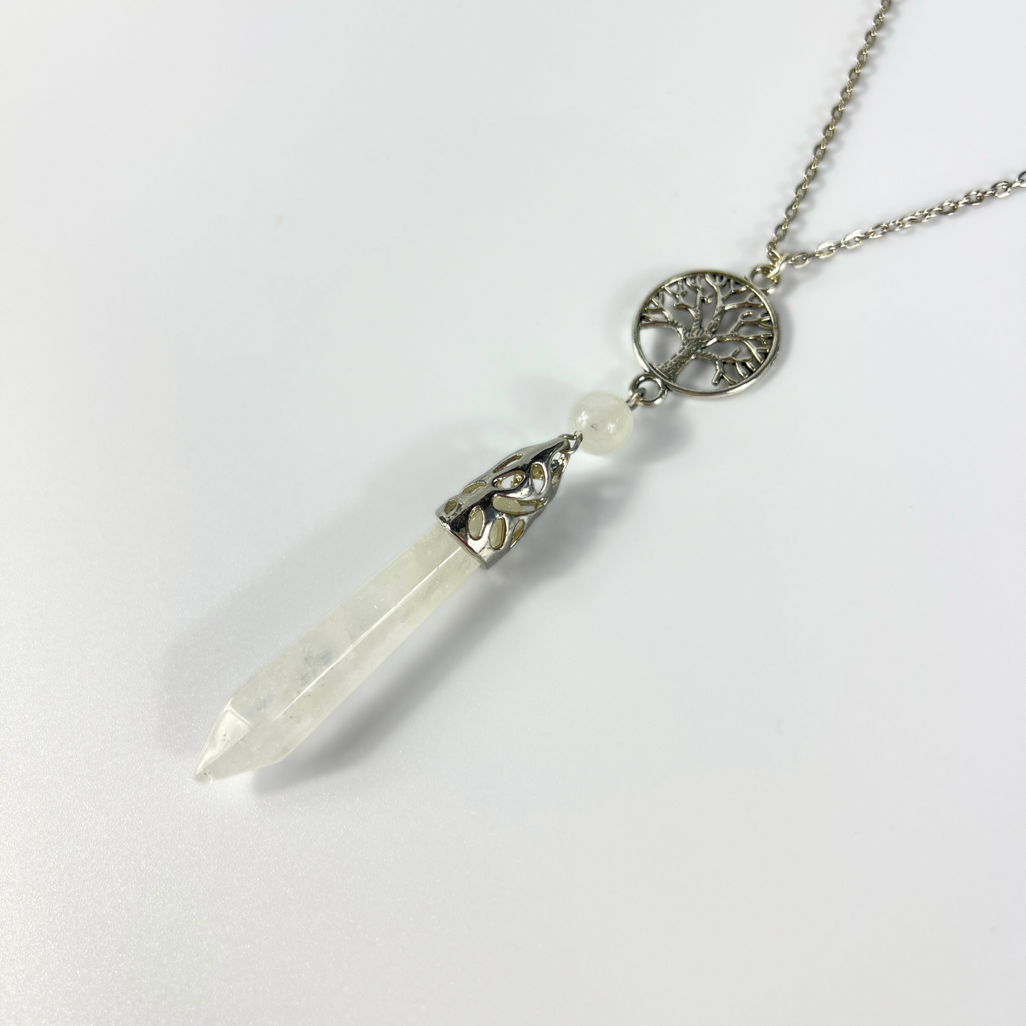 Collier pendule quartz clair et arbre de vie