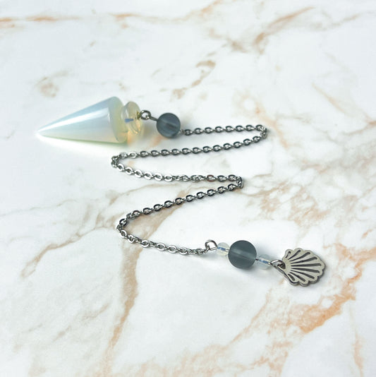 Sea witch pendulum made with opalite, stainless steel and mermaid glass Baguette Magick
