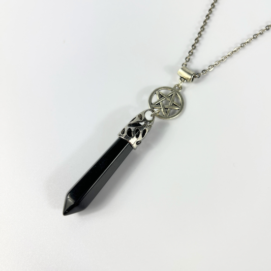 Collier pendule de divination onyx et pentacle