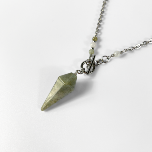 Labradorite and Moonstone pendulum necklace, toggle clasp