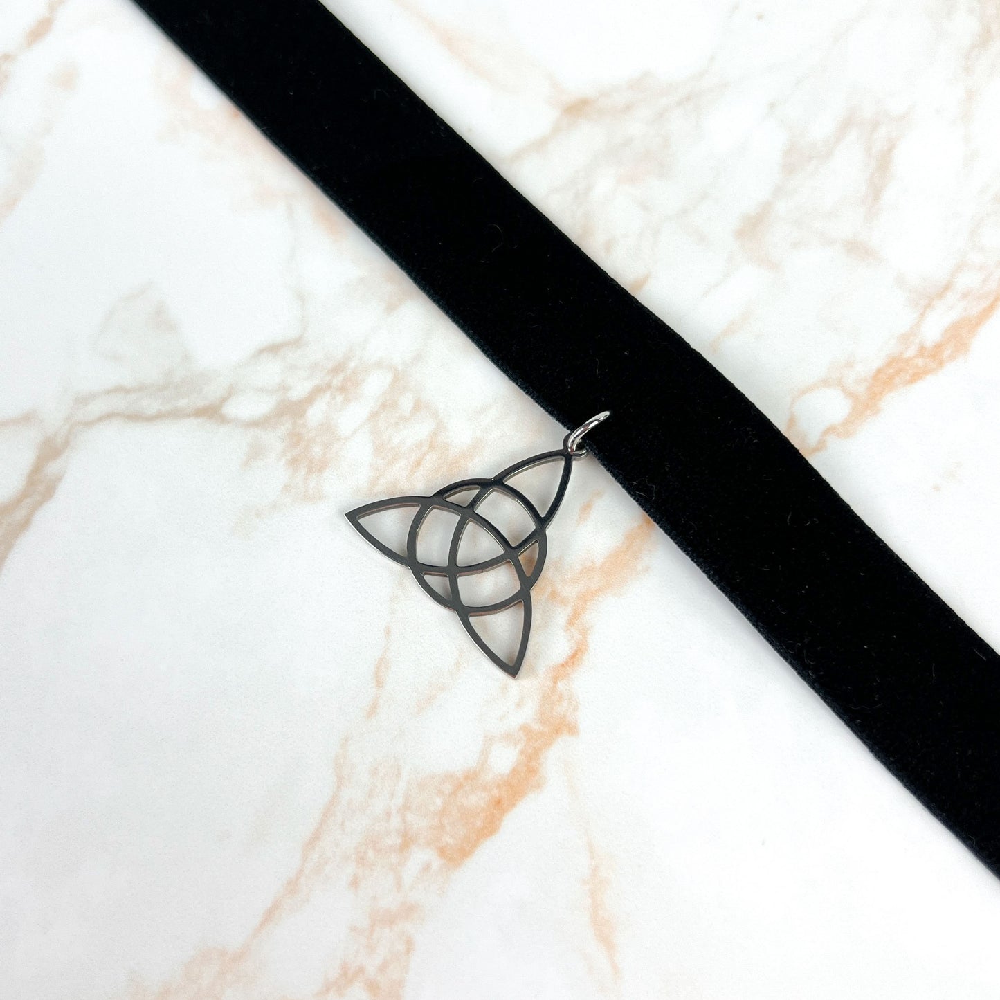 Black velvet and Triquetra Victorian Gothic choker, stainless steel Baguette Magick
