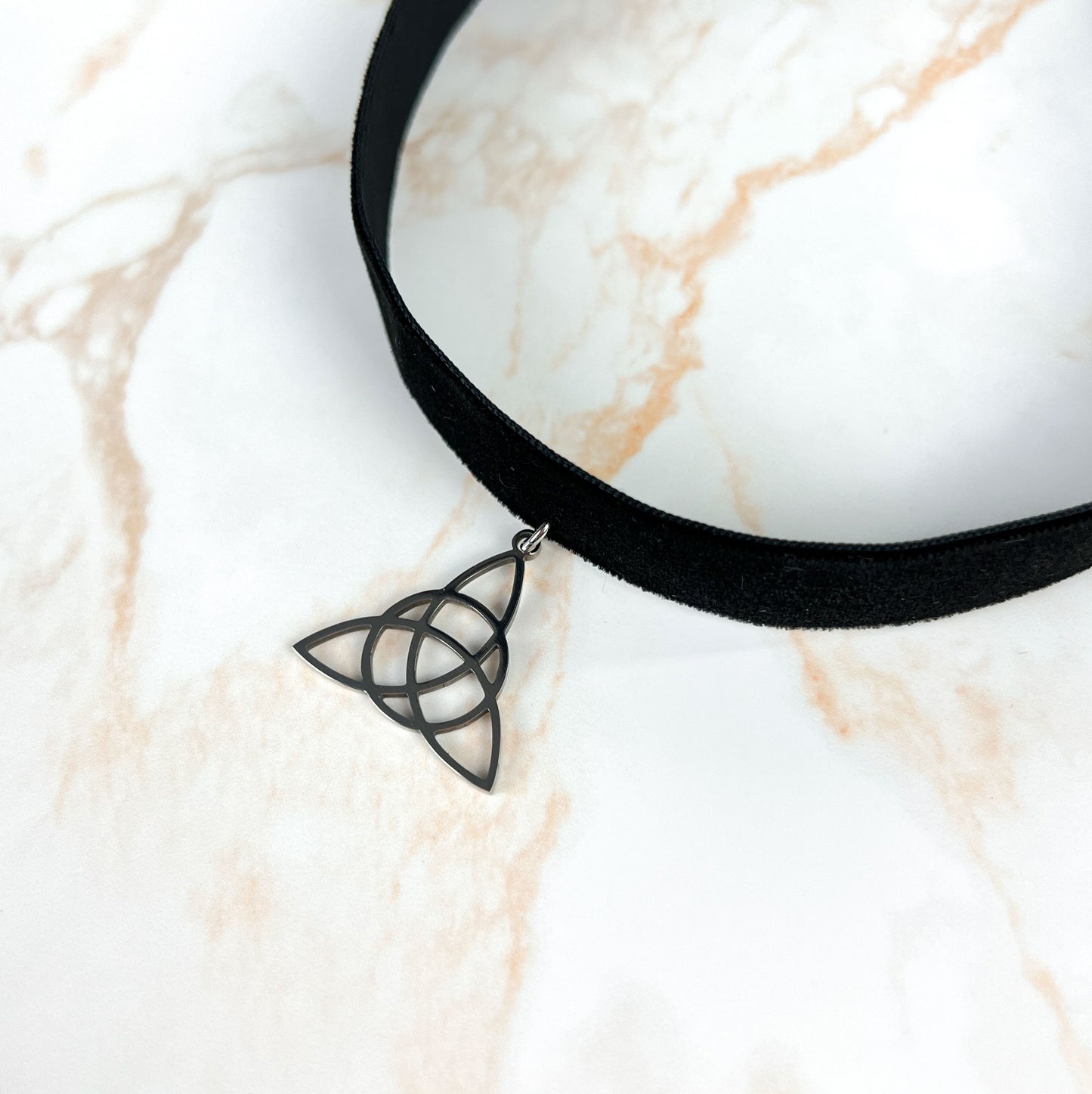 Black velvet and Triquetra Victorian Gothic choker, stainless steel Baguette Magick