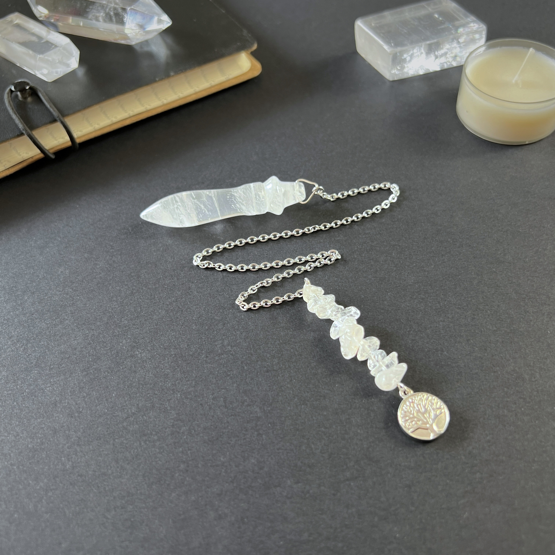Egyptian Thot pendulum clear quartz, tree of life charm Baguette Magick