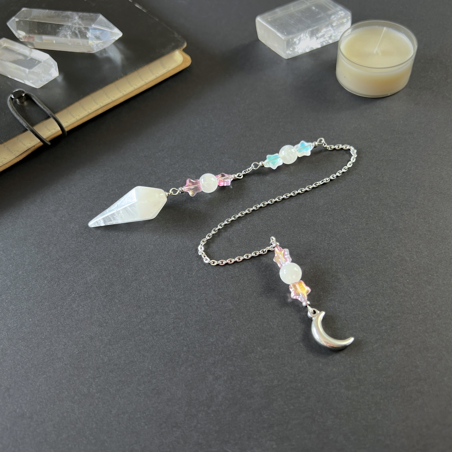 Quartz, stars and Moon cute dowsing pendulum