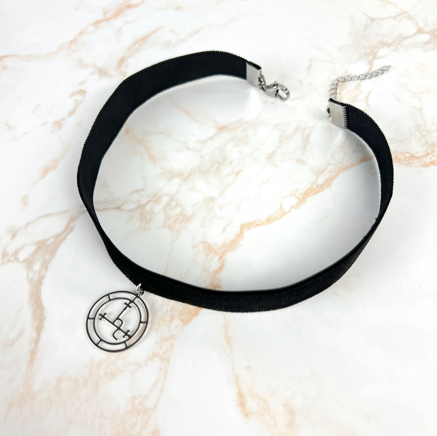 Black velvet Lilith sigil occult gothic choker, stainless steel - The French Witch shop