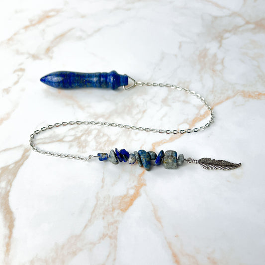 Egyptian Thot pendulum lapis lazuli and feather Baguette Magick