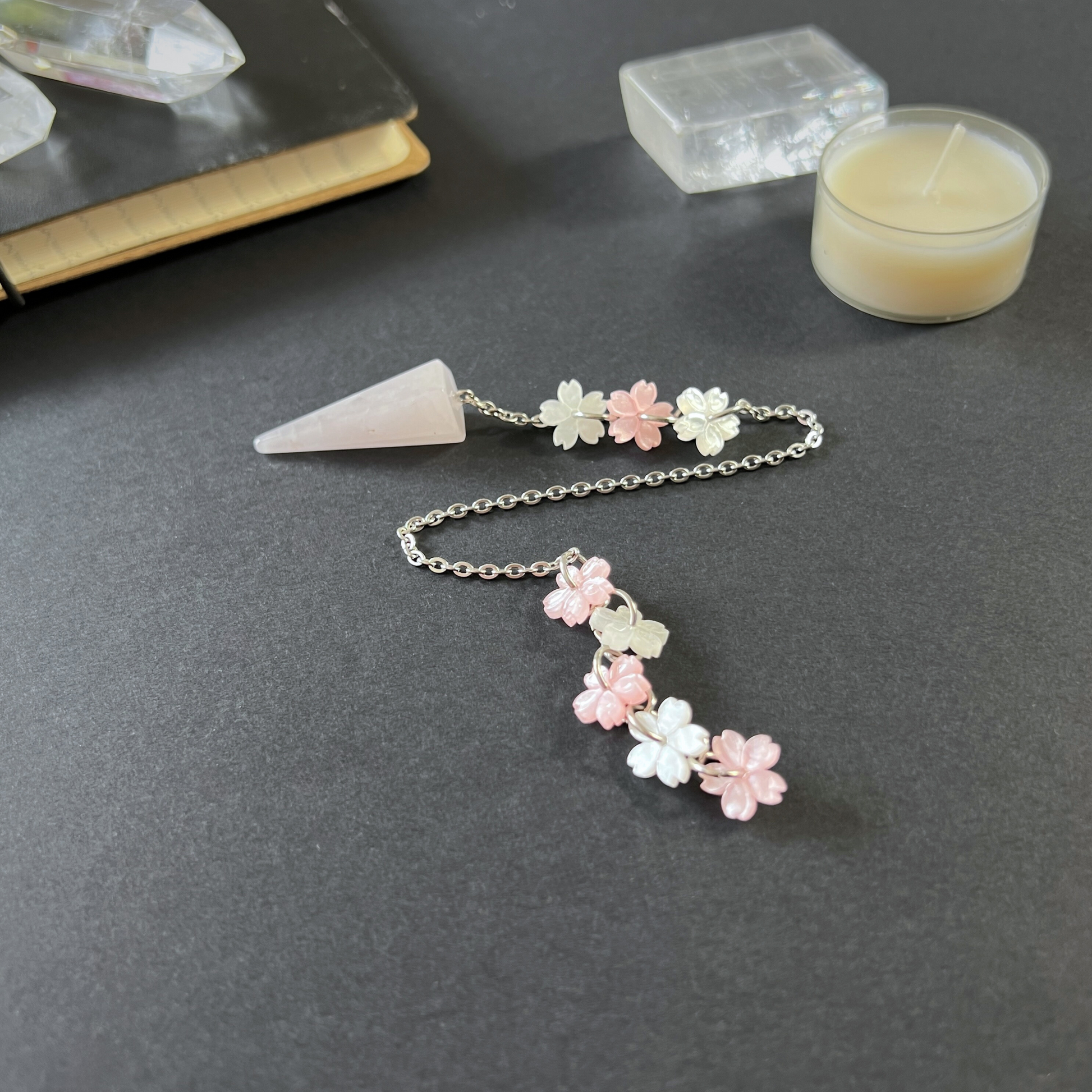 Sakura rose quartz dowsing pendulum Baguette Magick