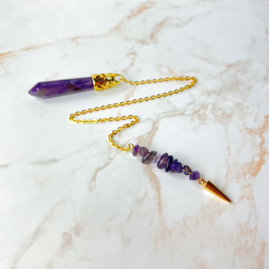 Golden Amethyst and spike pendulum - The French Witch shop