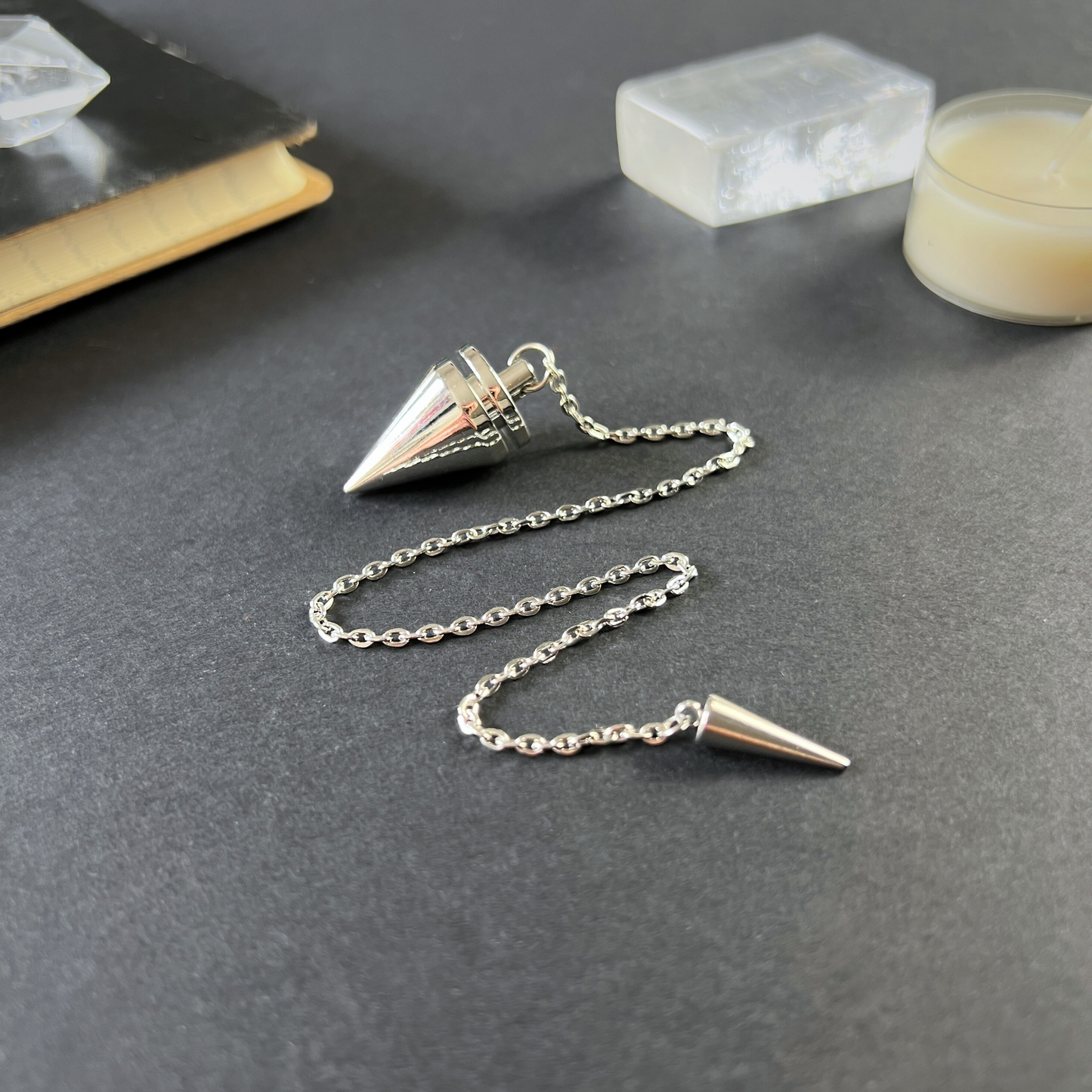 Cone and coil classic dowsing metal pendulum with a spike charm