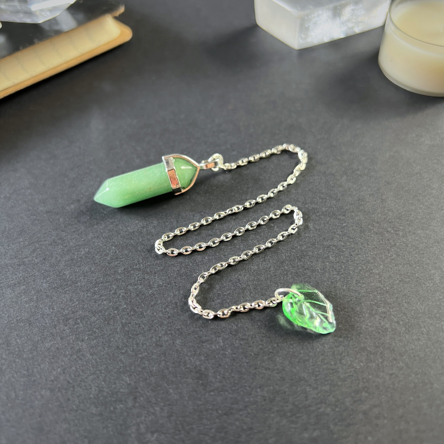 Charoite and leaf dowsing divination pendulum