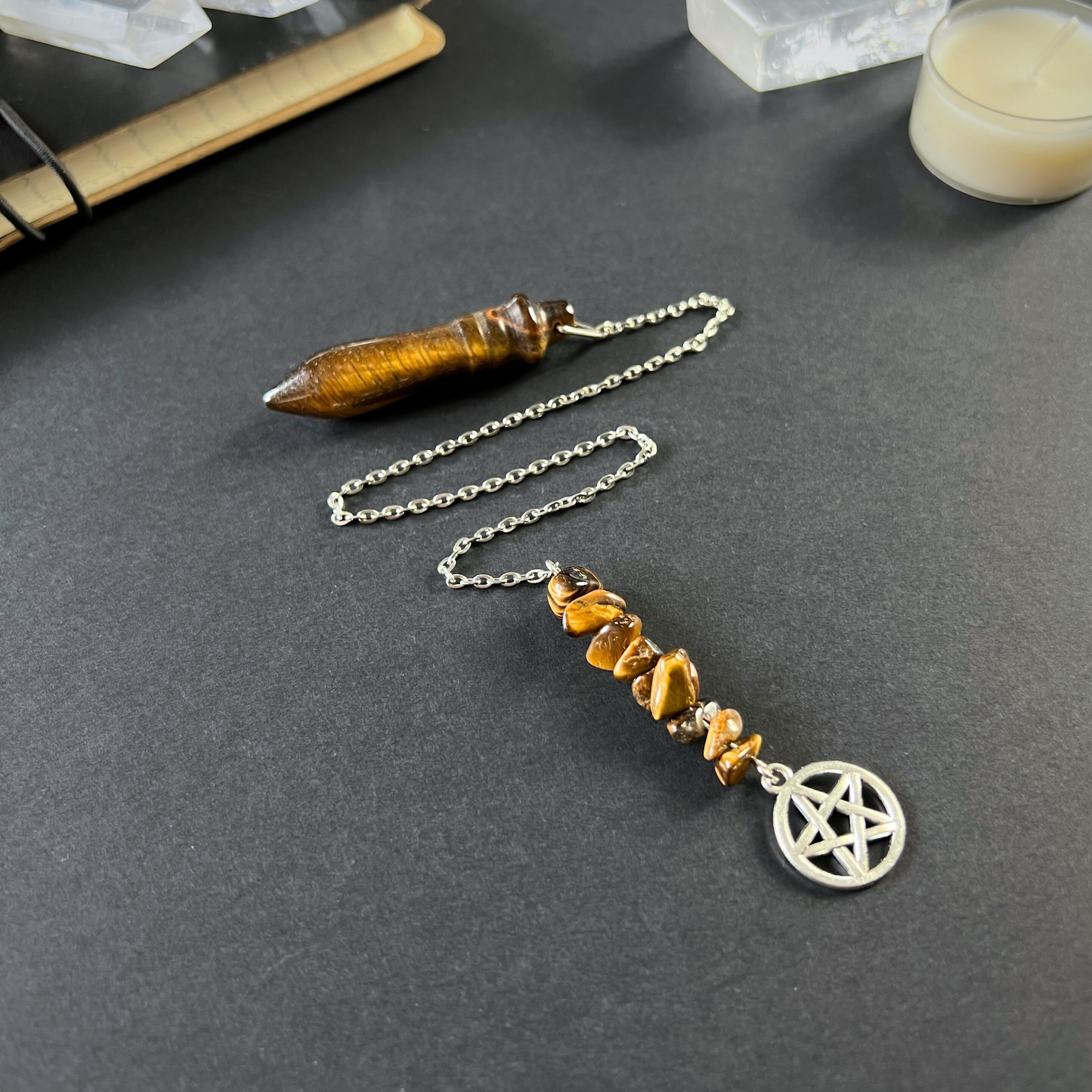 Egyptian Thot pendulum tiger eye and pentacle