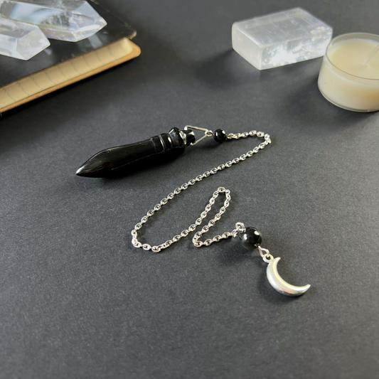 Egyptian Thot pendulum black agate, obsidian and crescent Moon Baguette Magick