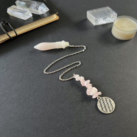 Egyptian Thot pendulum rose quartz and flower of life