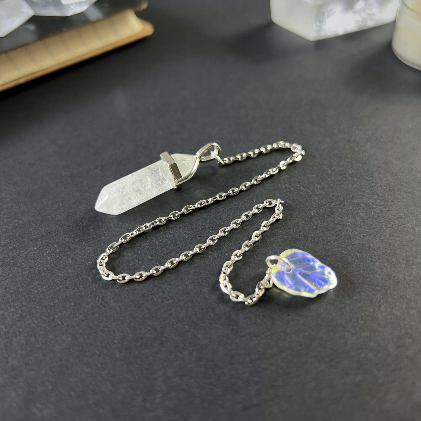 Charoite and leaf dowsing divination pendulum