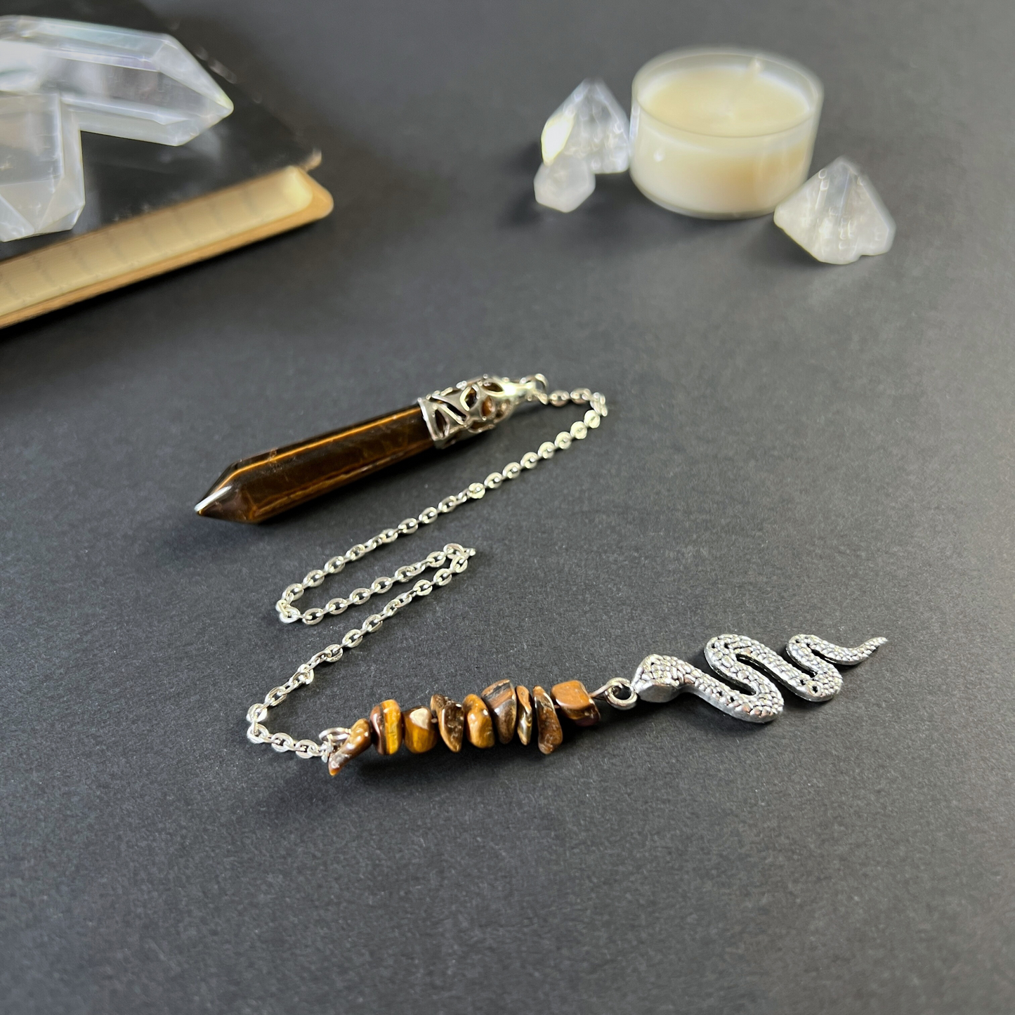 Tiger eye and snake dowsing divination pendulum