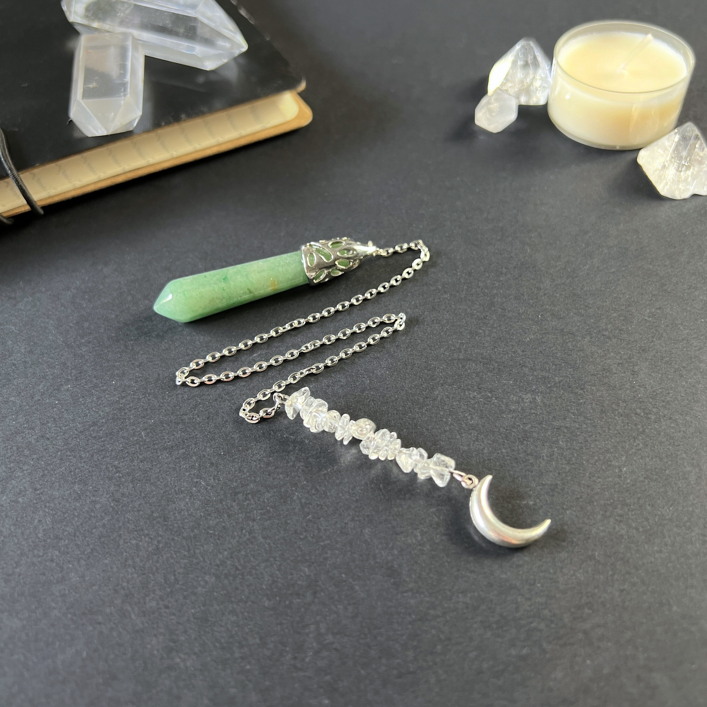 Aventurine and quartz Moon pendulum
