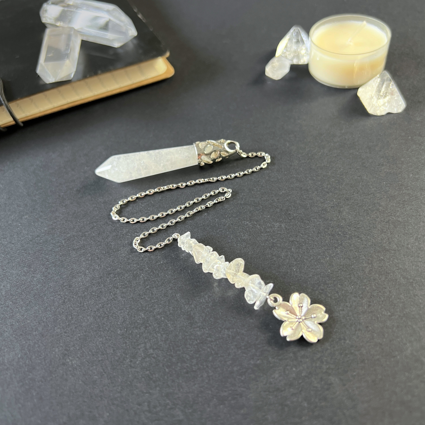 Clear quartz and flower divination pendulum