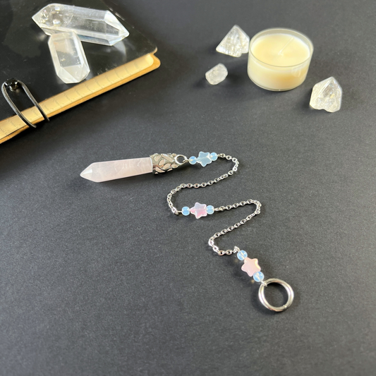 Rose quartz and Opalite stars pendulum Baguette Magick