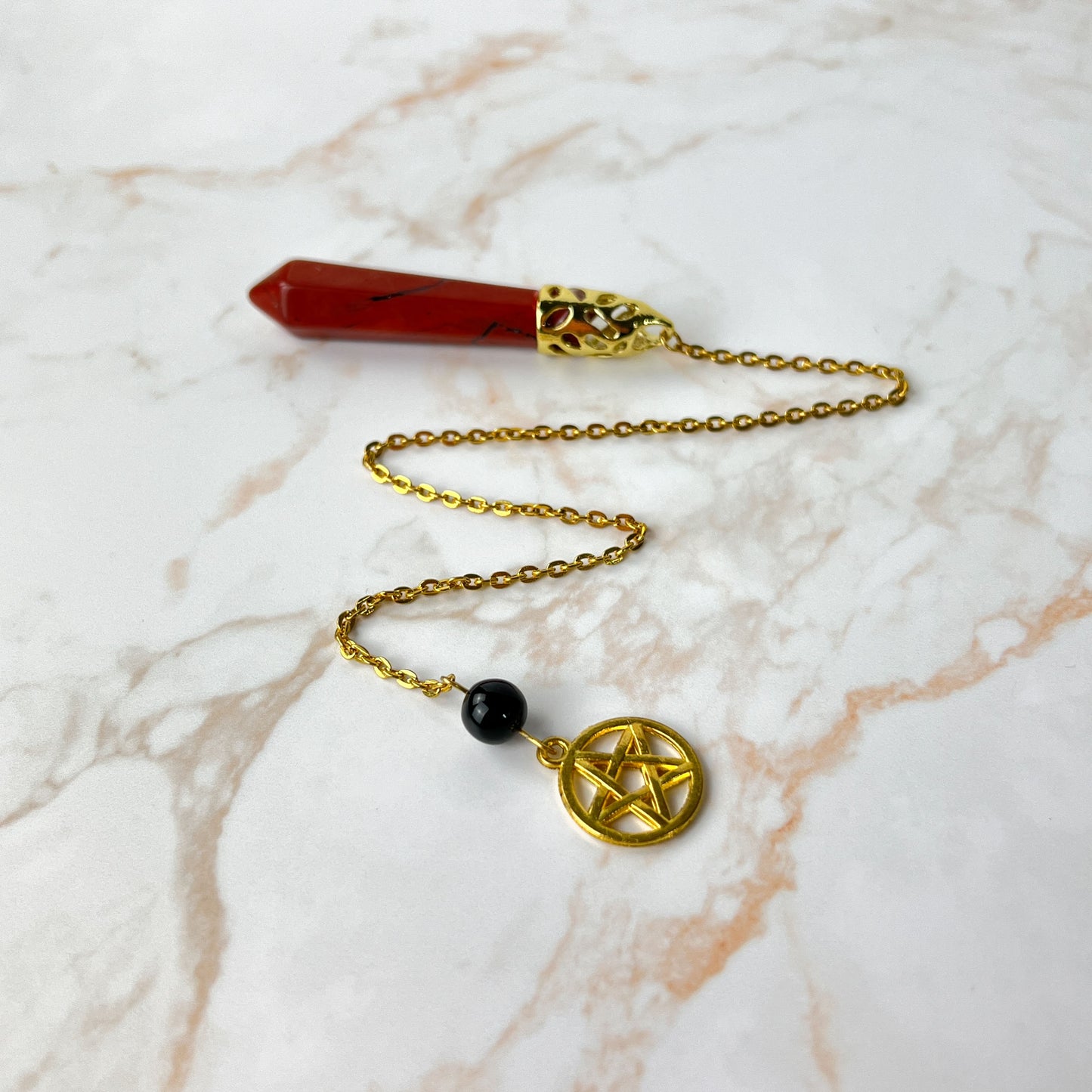 Golden Red jasper and obsidian pentacle pendulum Baguette Magick
