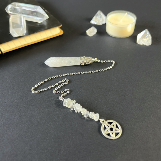 Clear quartz and pentacle pendulum