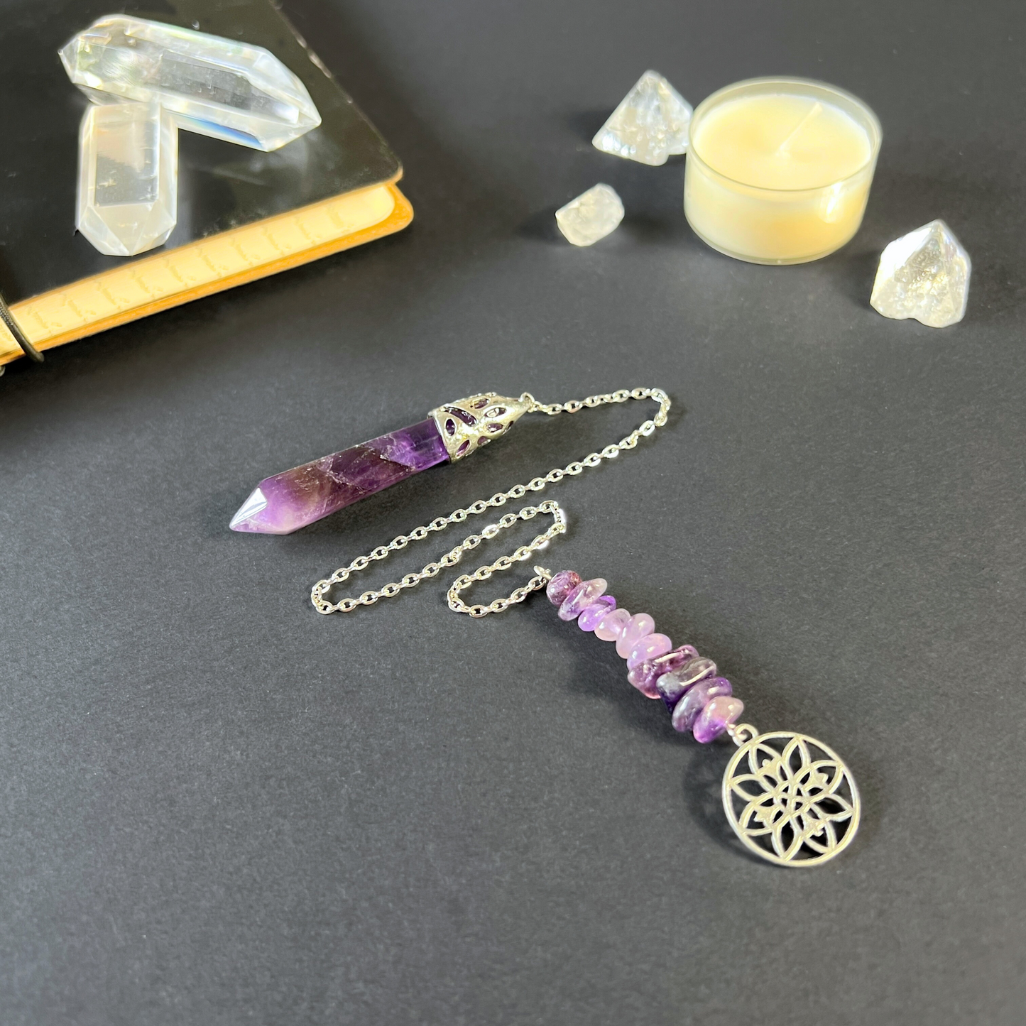 Amethyst and mandala pendulum