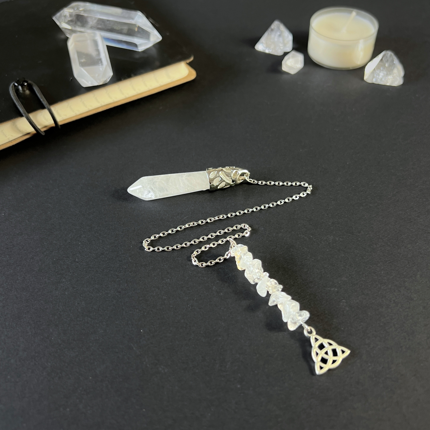 Clear quartz and triquetra pendulum