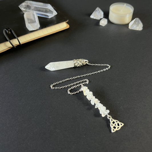 Clear quartz and triquetra pendulum