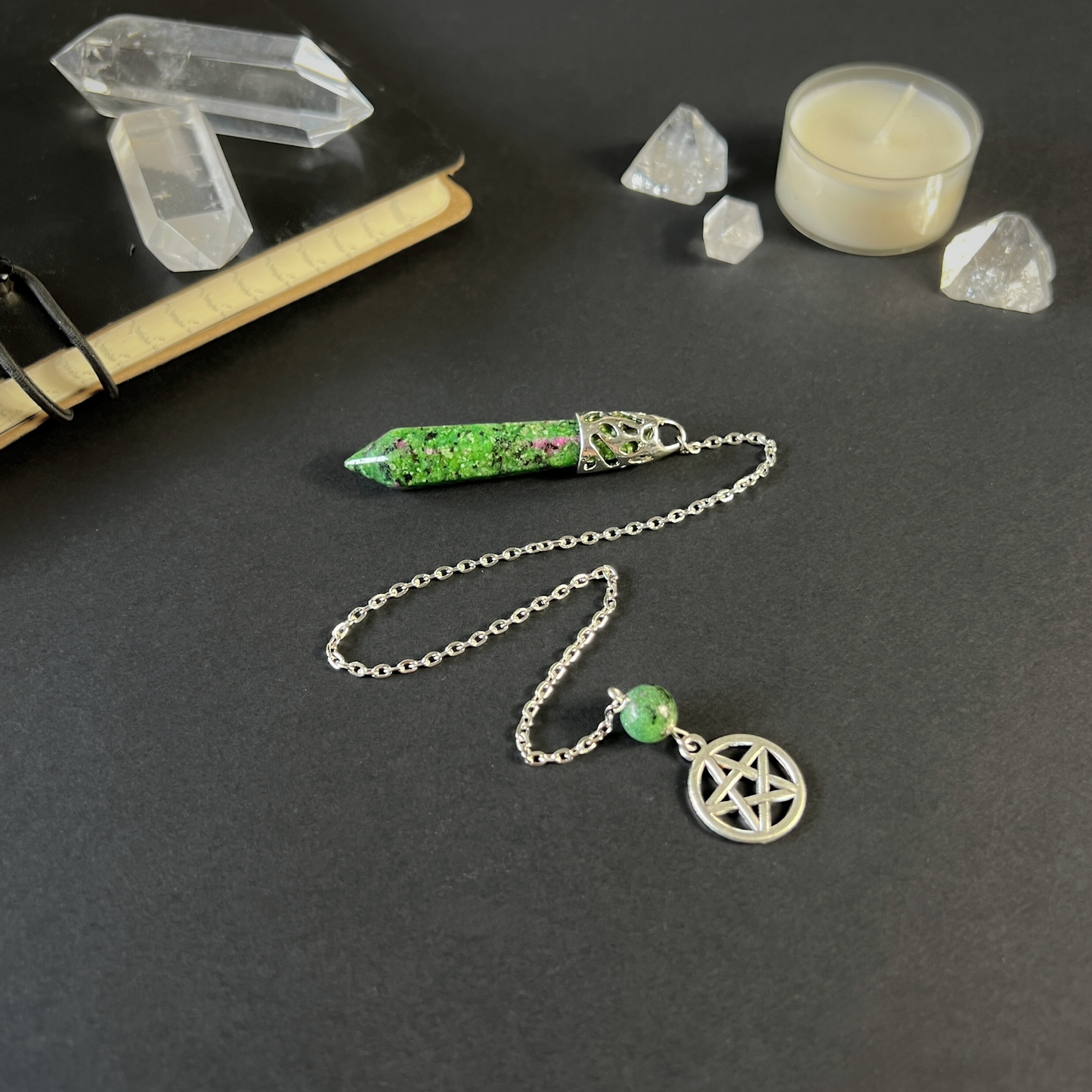 Ruby in Zoisite Anyolite and pentacle dowsing pendulum Baguette Magick