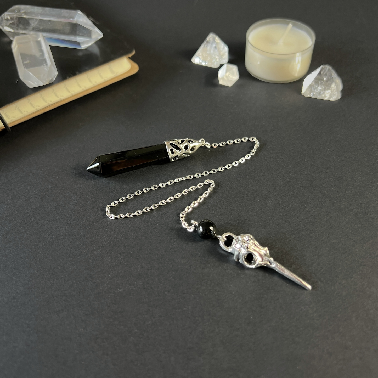 Onyx and bird skull dowsing pendulum