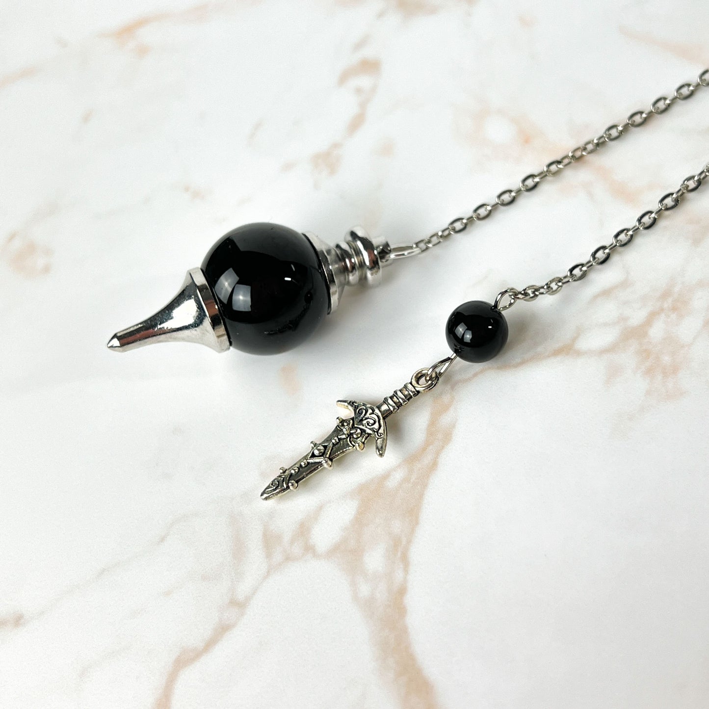 Black agate, obsidian and dagger Sephoroton dowsing pendulum Baguette Magick