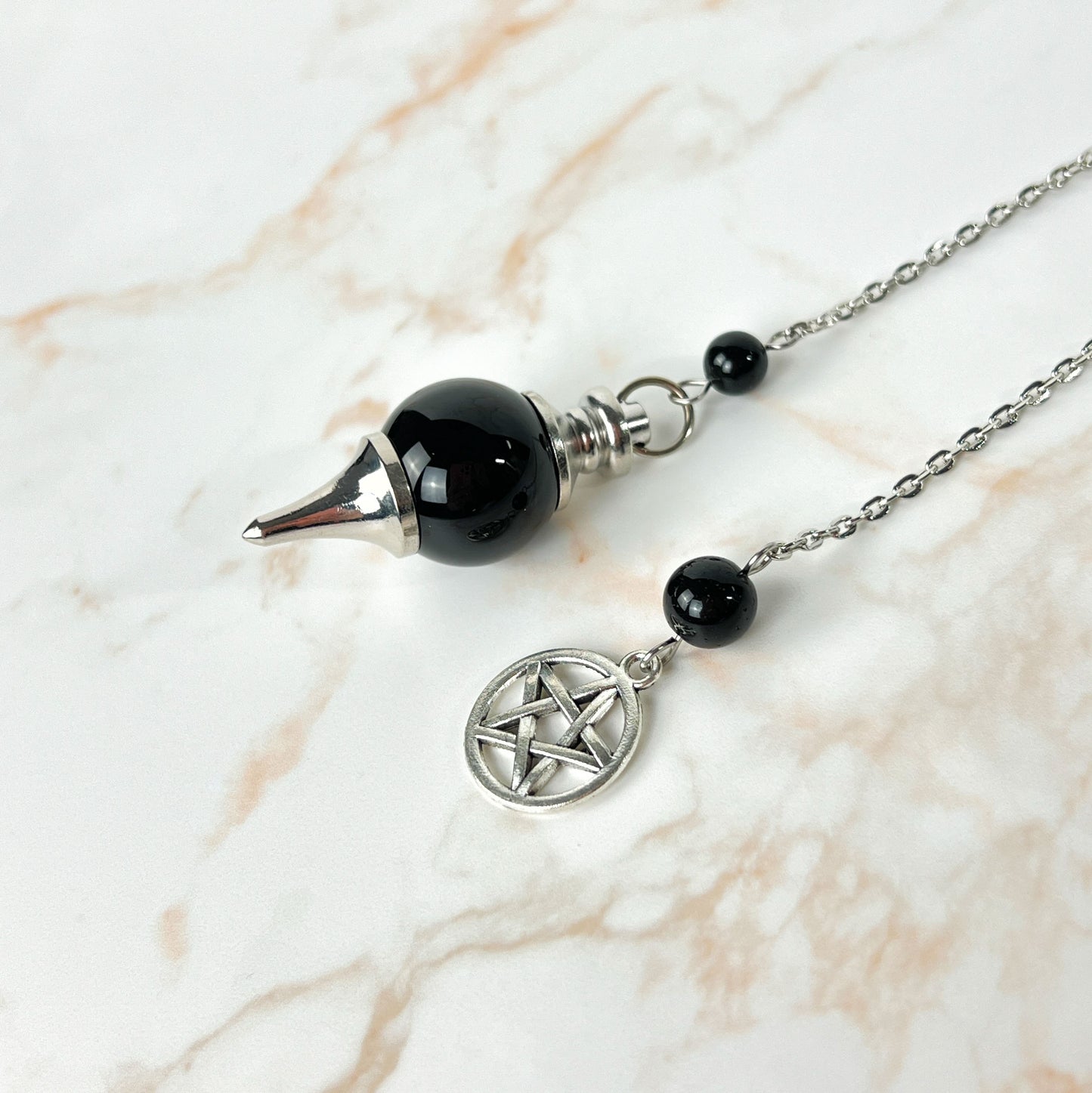 Obsidian and pentacle Sephoroton dowsing pendulum Baguette Magick
