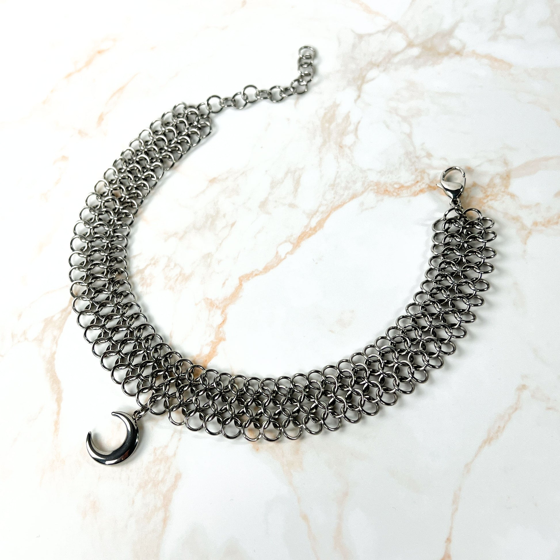 Moon crescent chainmail choker European 4 in 1 stainless steel necklace Baguette Magick